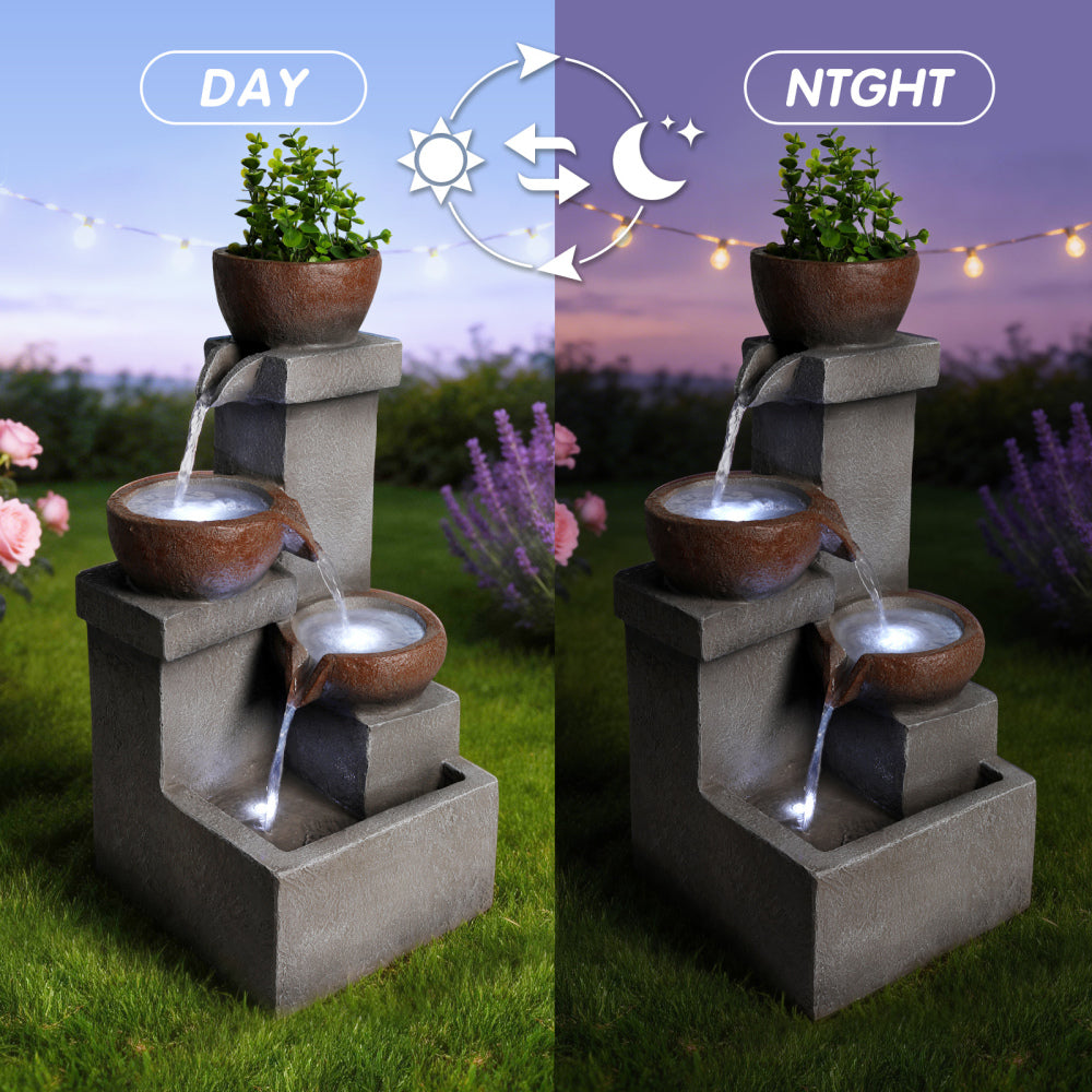 Tiered Cascading Jar Outdoor Fountain with LED Lights