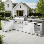 95.8"  6+1 Burner 95,500 BTU Outdoor Kitchen Island Grill Silver + Sink + Refrigerator + Bar Table