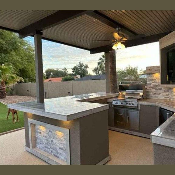 Bermuda Kitchen BBQ Island with Built-In TV, Fire Pit & Bar