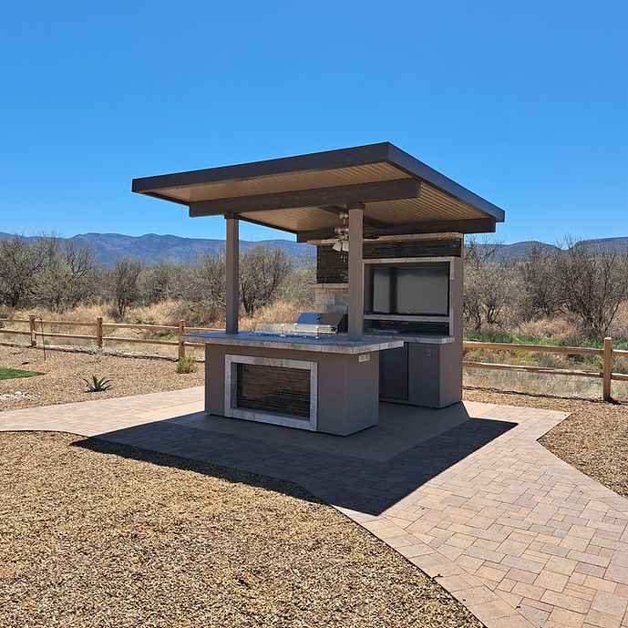 Baja Outdoor Kitchen with 12 x 12 Patio Cover - Complete Modular BBQ Island with Grill, Fridge & Bar Seating
