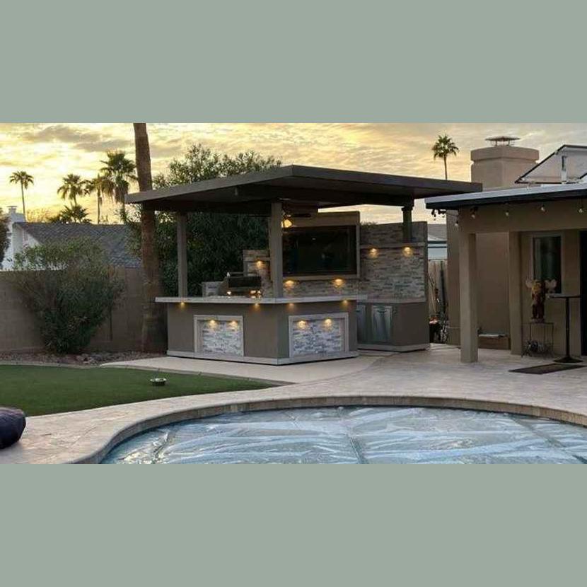 Bermuda Kitchen BBQ Island with Built-In TV, Fire Pit & Bar