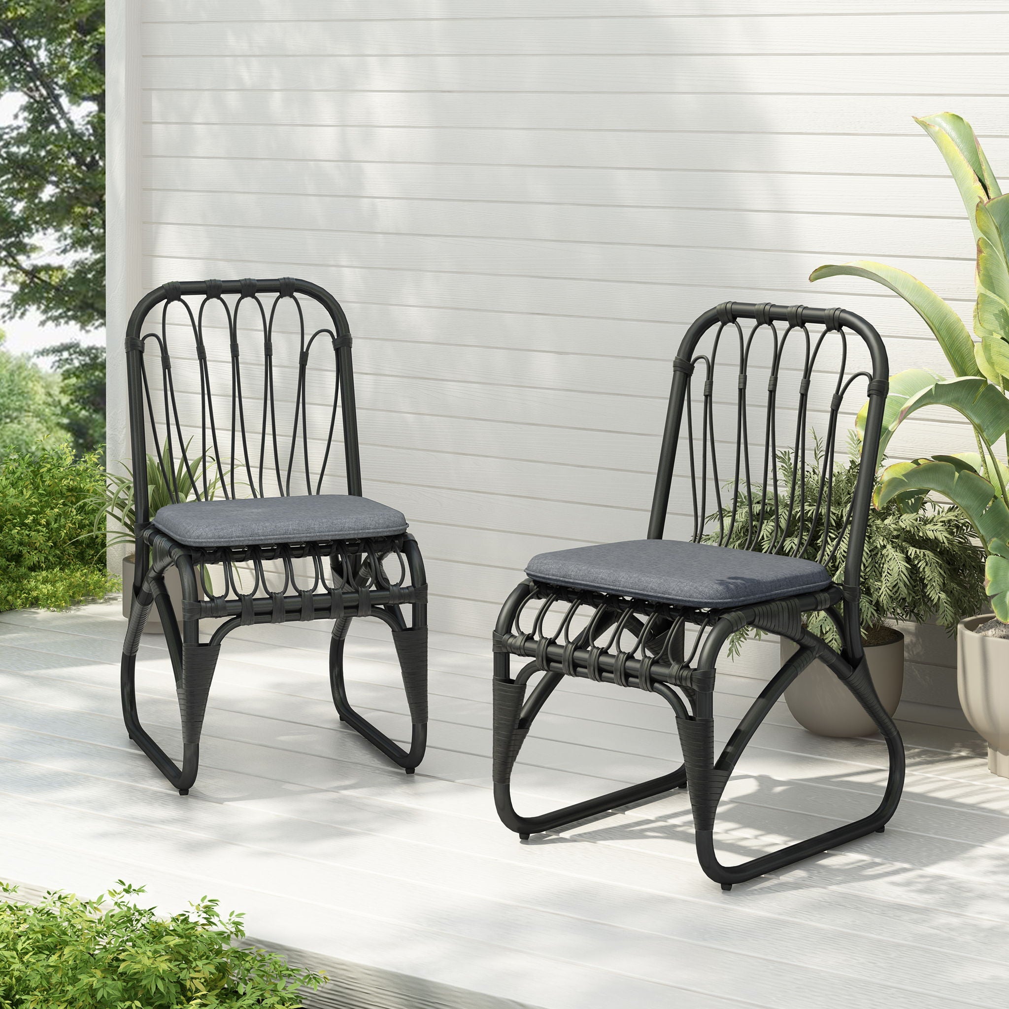 Outdoor Wicker Dining Chairs With Washable Cushions (Set of 2)