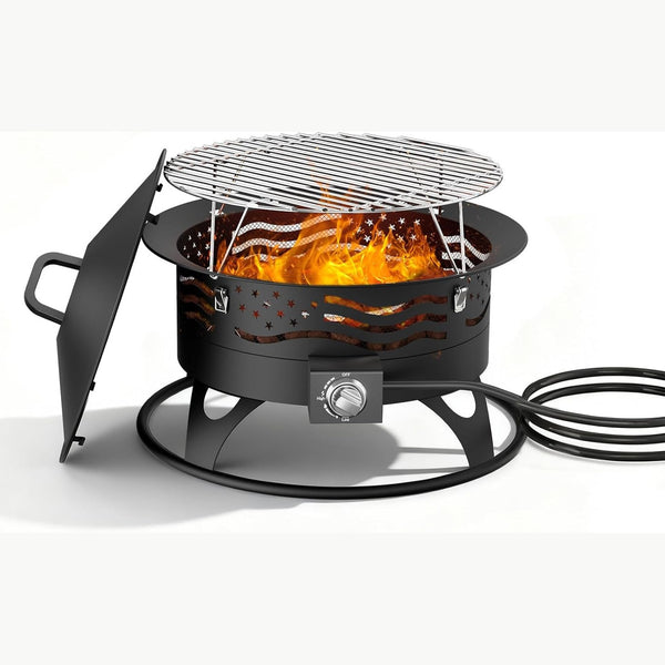 20 Inch Propane Fire Pit, Portable Gas Fire Pit Bowl for Outside, 60,000 BTU Smokeless Outdoor Firepit with Lid & Grill Grate for Patio, Yard, Gardenn, Camping