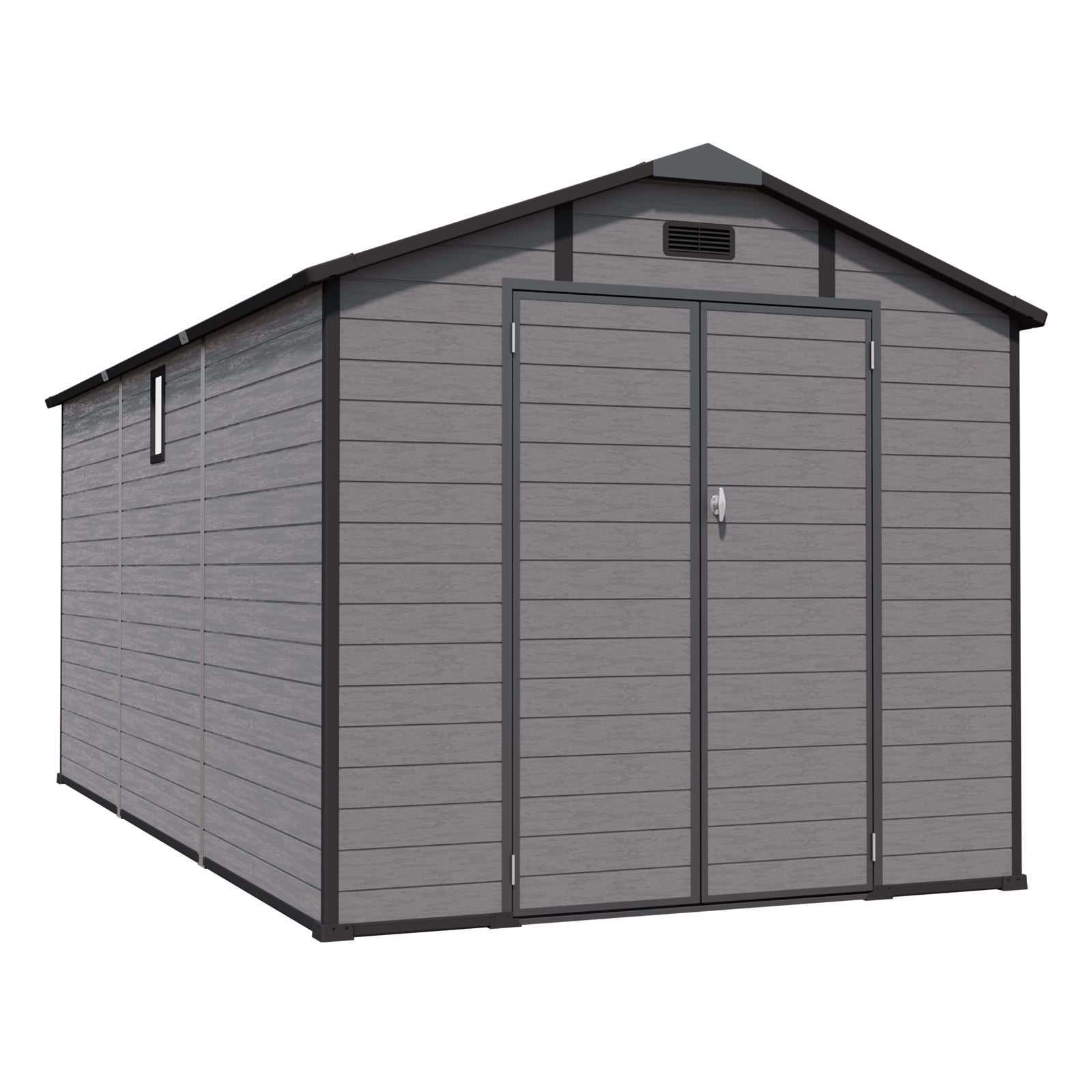8x14 FT Plastic Outdoor Storage Shed - Lockable Resin Tool Shed with 2 Window & 3 Air vents