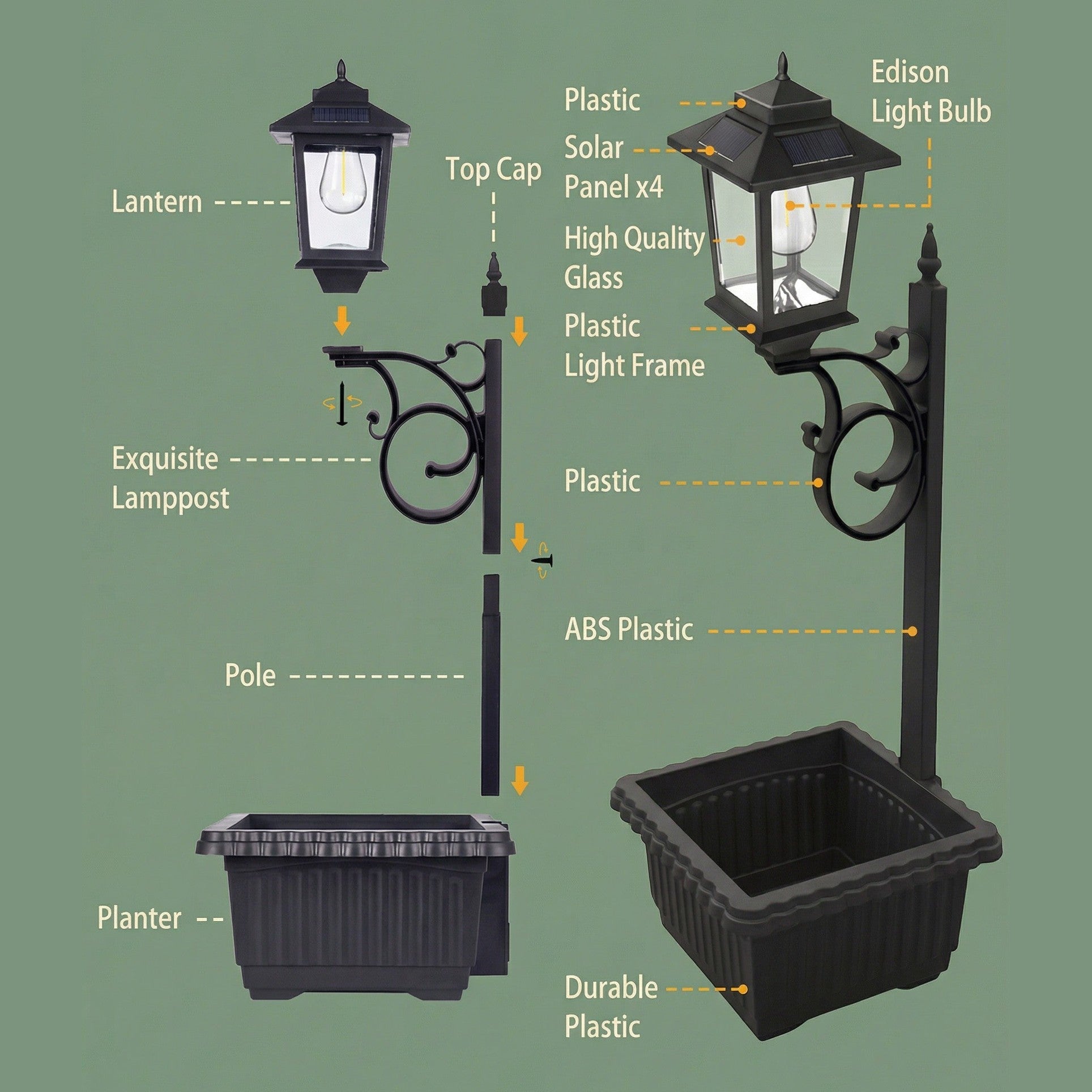 Solar Lamp Post with Flower Pot - Outdoor Garden & Patio Light