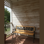 Cast Iron & Wood Outdoor Garden Bench with Ornate Backrest