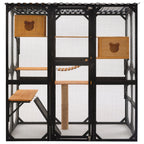Outdoor Cat Enclosure With Sleeping Houses, Jumping Platforms, & Scratching Post