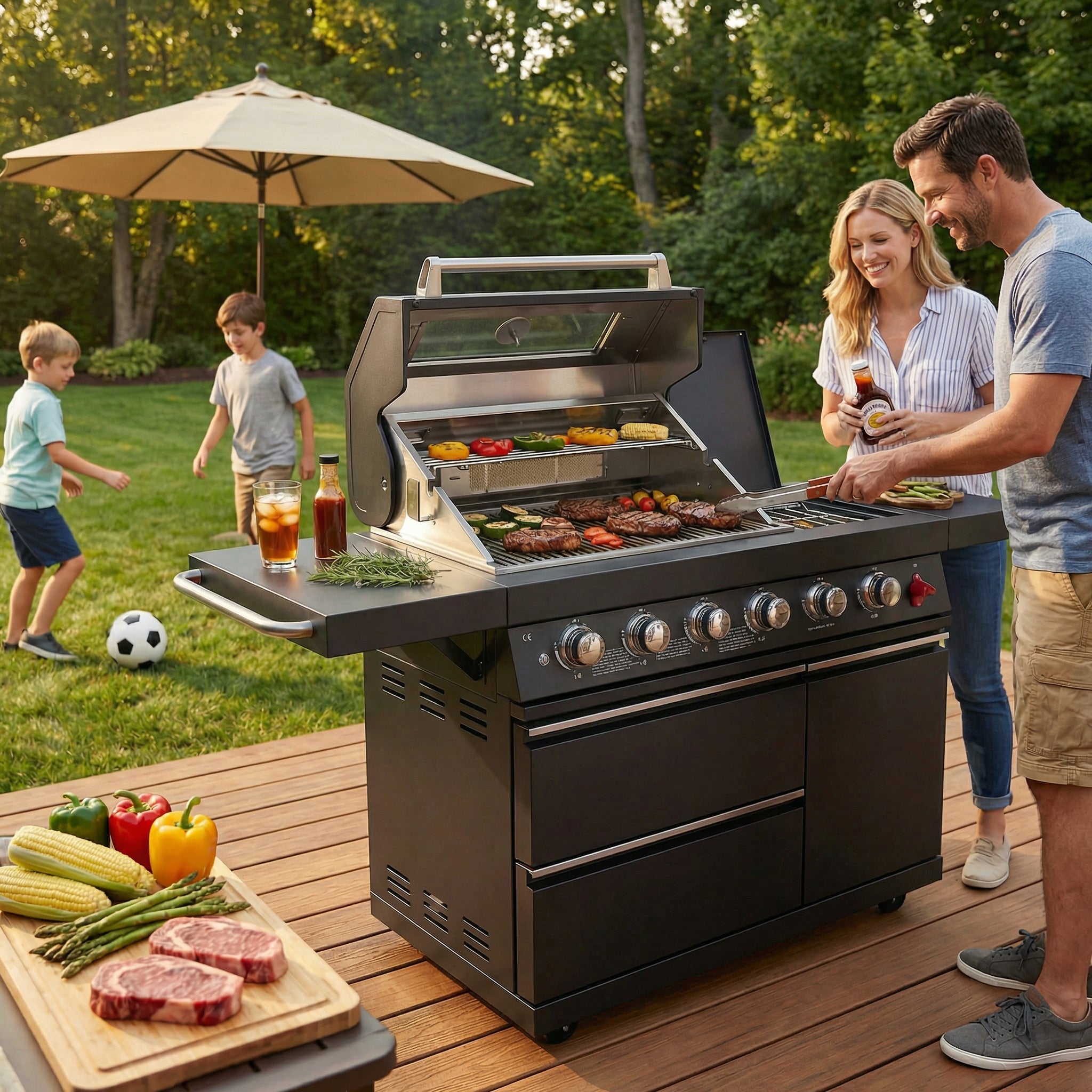 46-Inch 75300 BTU 6-Burners Deluxe Stainless Steel Gas Outdoor Barbecue Grill