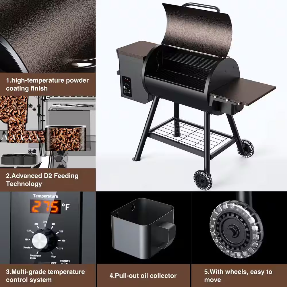 King Chii 456 Sq. In. Wood Pellet Grill and Smoker BBQ with PID Auto Temperature Control in Bronze