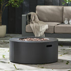 32 In. W X 13.5 In. H Iron Propane Gas Burning round Outdoor Patio Fire Pit in Dark Grey