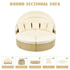 Outdoor Patio Round Rattan Daybed Sectional Beige Retractable Canopy