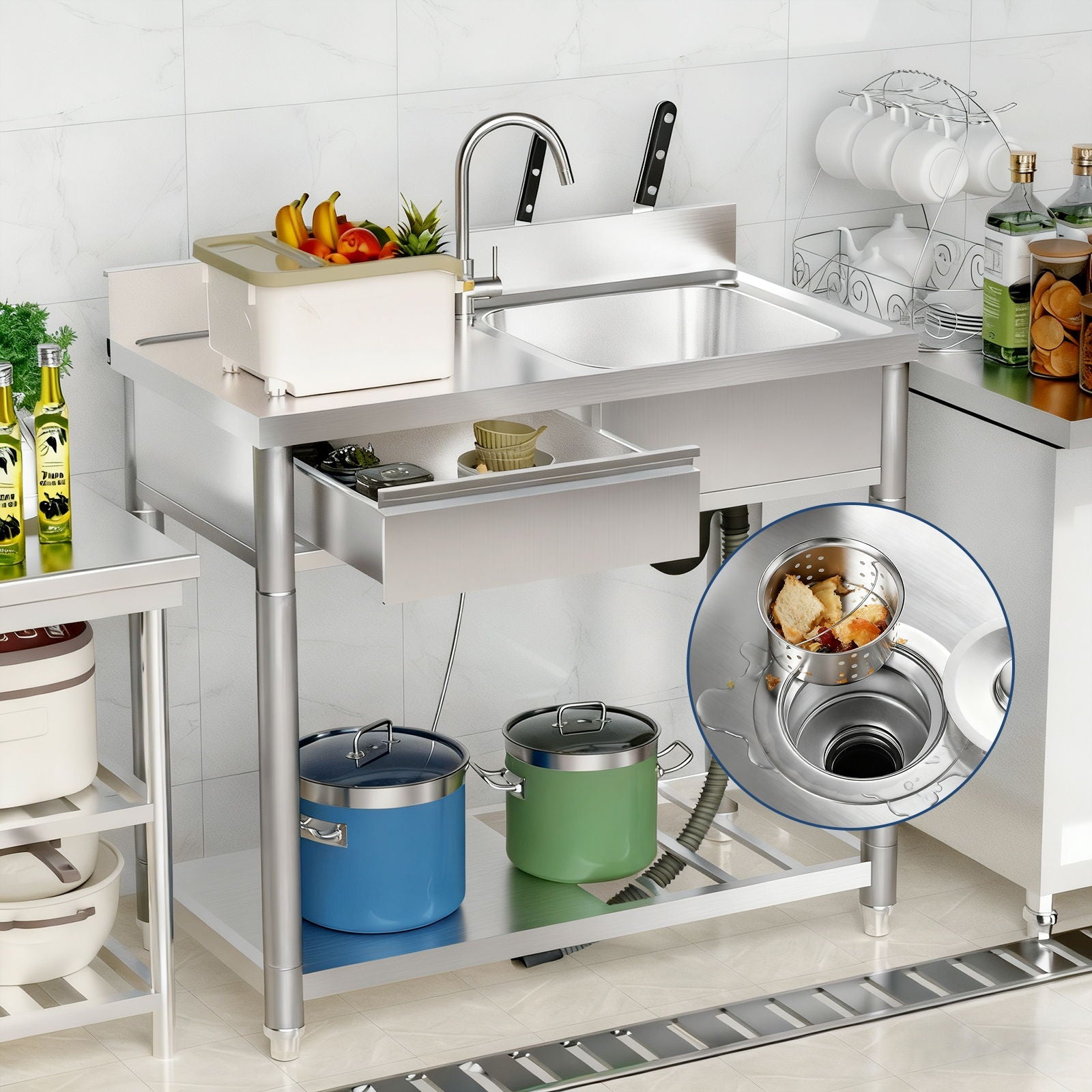 Outdoor Utility Sink With Workbench & Storage Shelf
