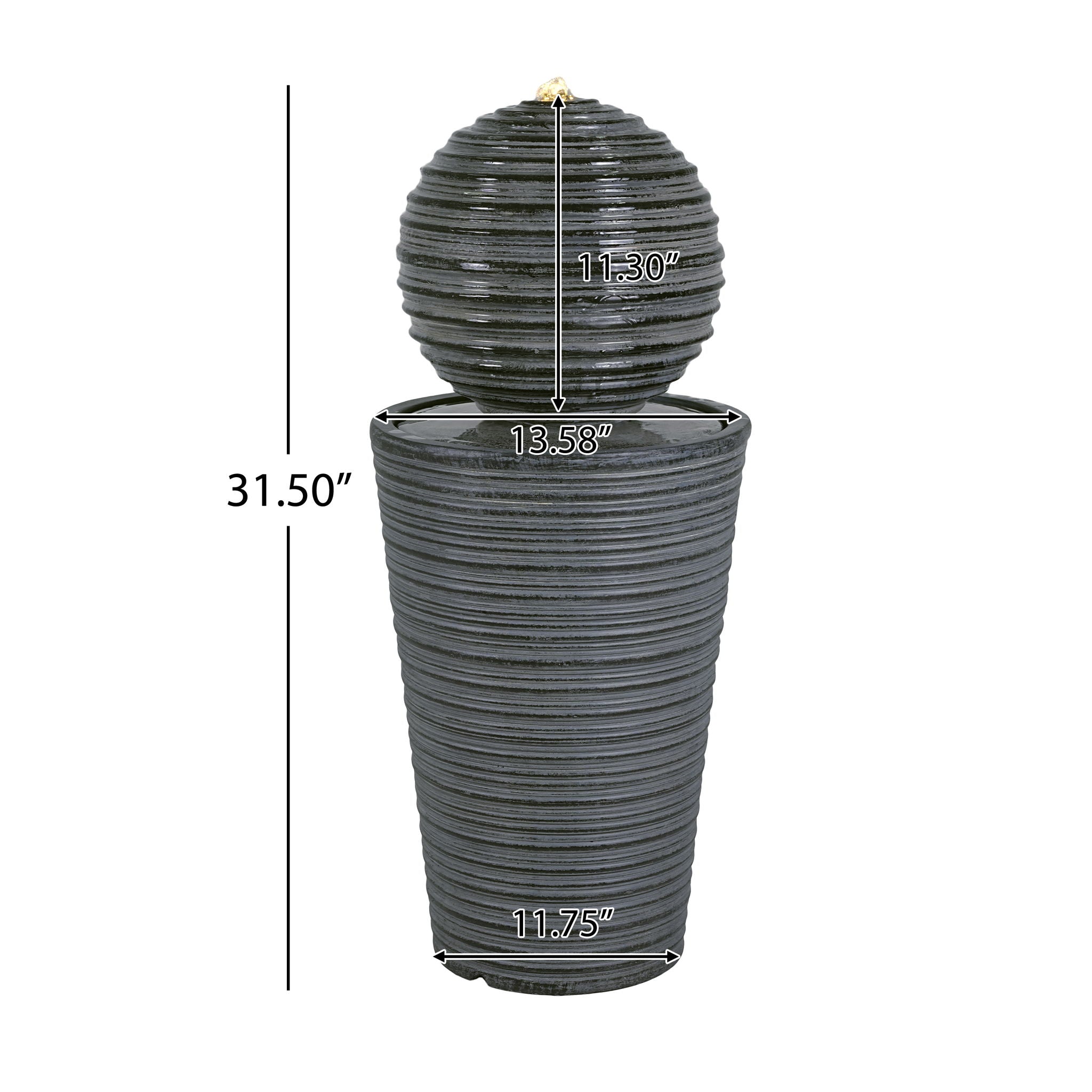 31.5" Tall Striped Column Fountain With LED Light - Designed For Outdoor Spaces - Gray
