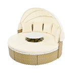 Outdoor Patio Round Rattan Daybed Sectional Beige Retractable Canopy