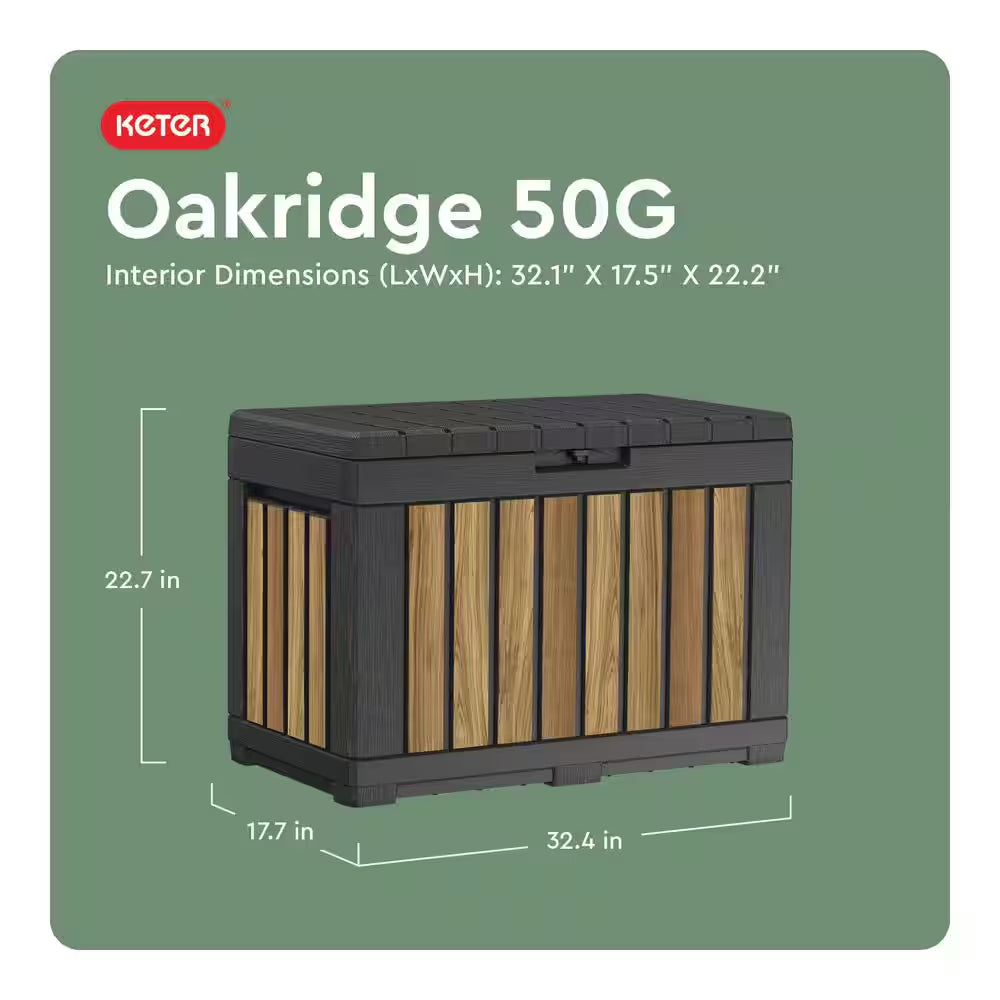 Oakridge 50 Gal. Weather Resisitant Plastic Resin Deck Box in Oak Wood Look Brown