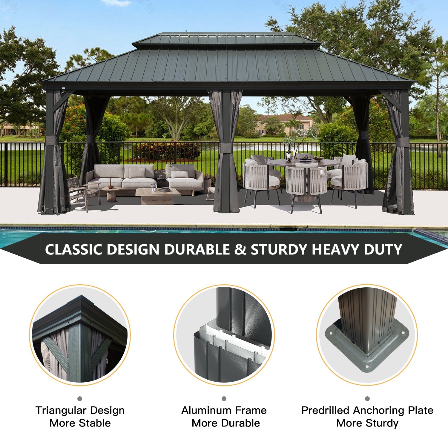 12' x 20' Hardtop Gazebo with Double Roof Canopy