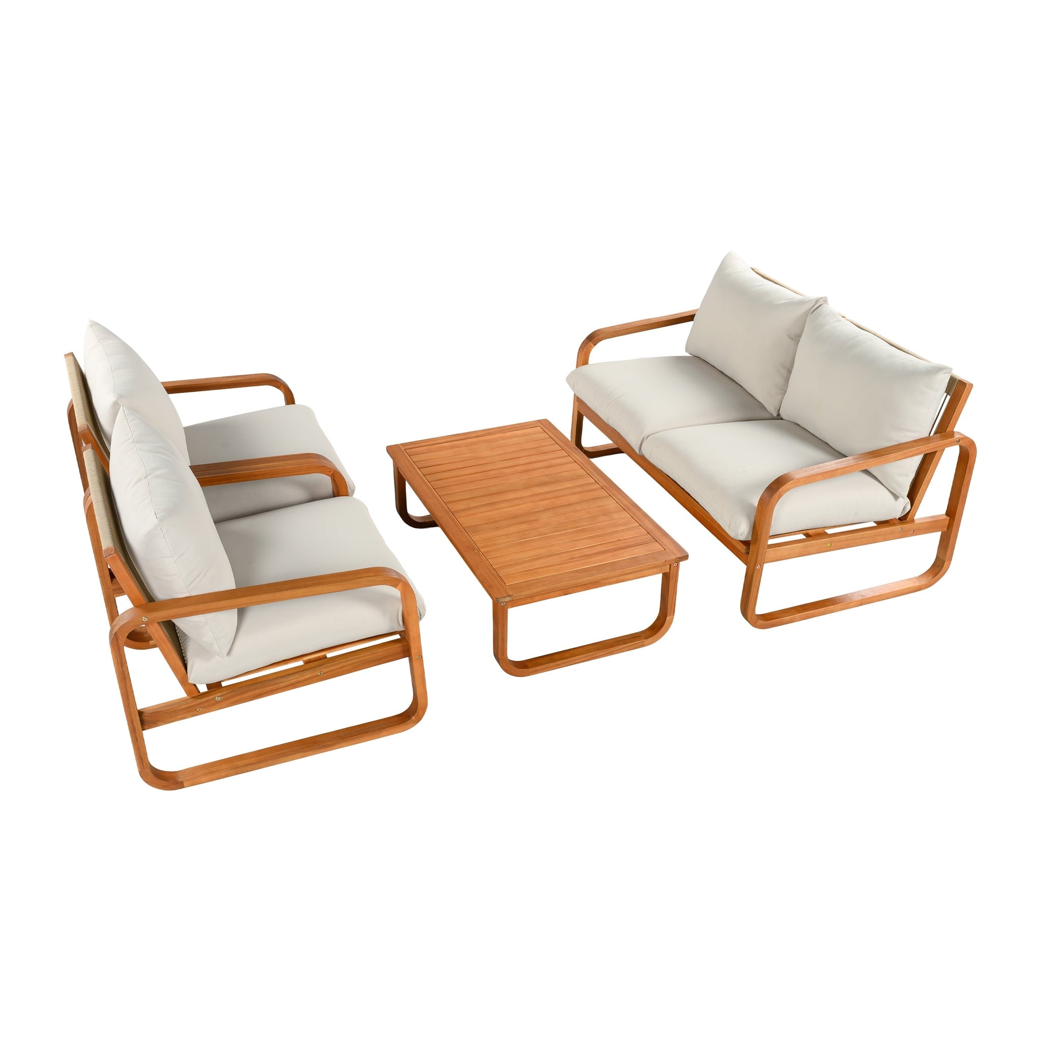 4-Piece Acacia Wood Outdoor Patio Furniture Set with Thick Cushions