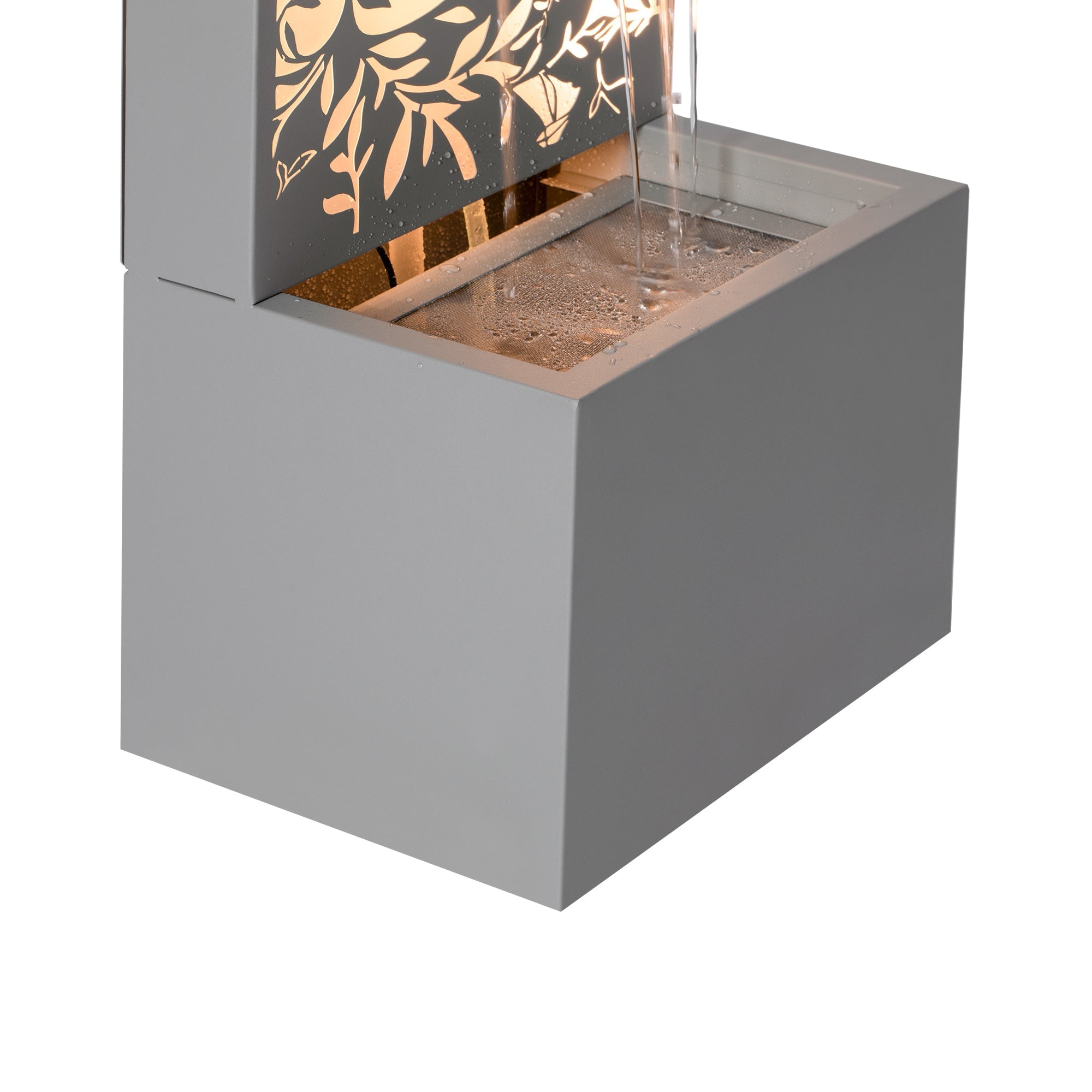 30.71' Light Gray Metal Leaf Cutout Outdoor Water Wall Fountain with LED Lights