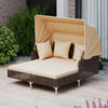 Outdoor Daybed with Retractable Canopy - Wicker Rattan Patio Lounger