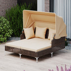 Outdoor Daybed with Retractable Canopy - Wicker Rattan Patio Lounger