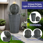 31.5" Tall Striped Column Fountain With LED Light - Designed For Outdoor Spaces - Gray