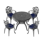 39.37-inch Cast Aluminum Patio Dining Set With Black Frame and Umbrella Hole