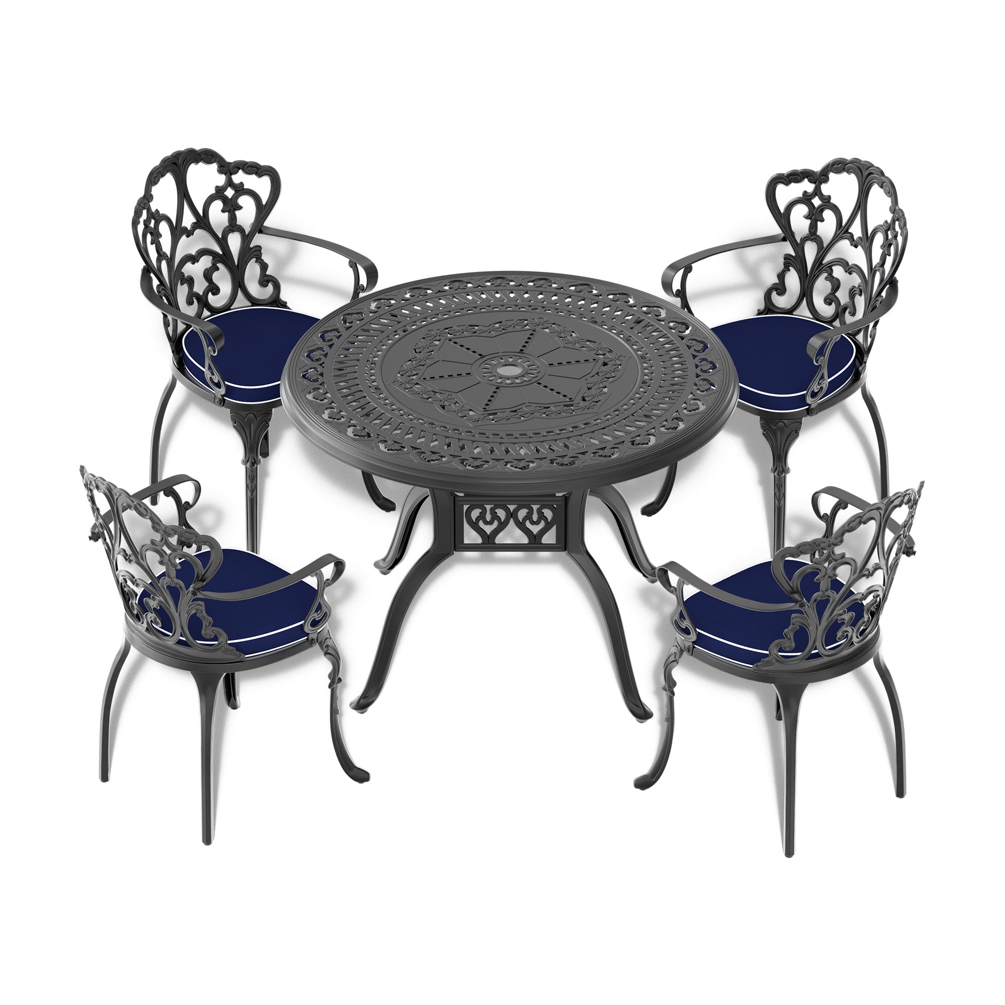 39.37-inch Cast Aluminum Patio Dining Set With Black Frame and Umbrella Hole