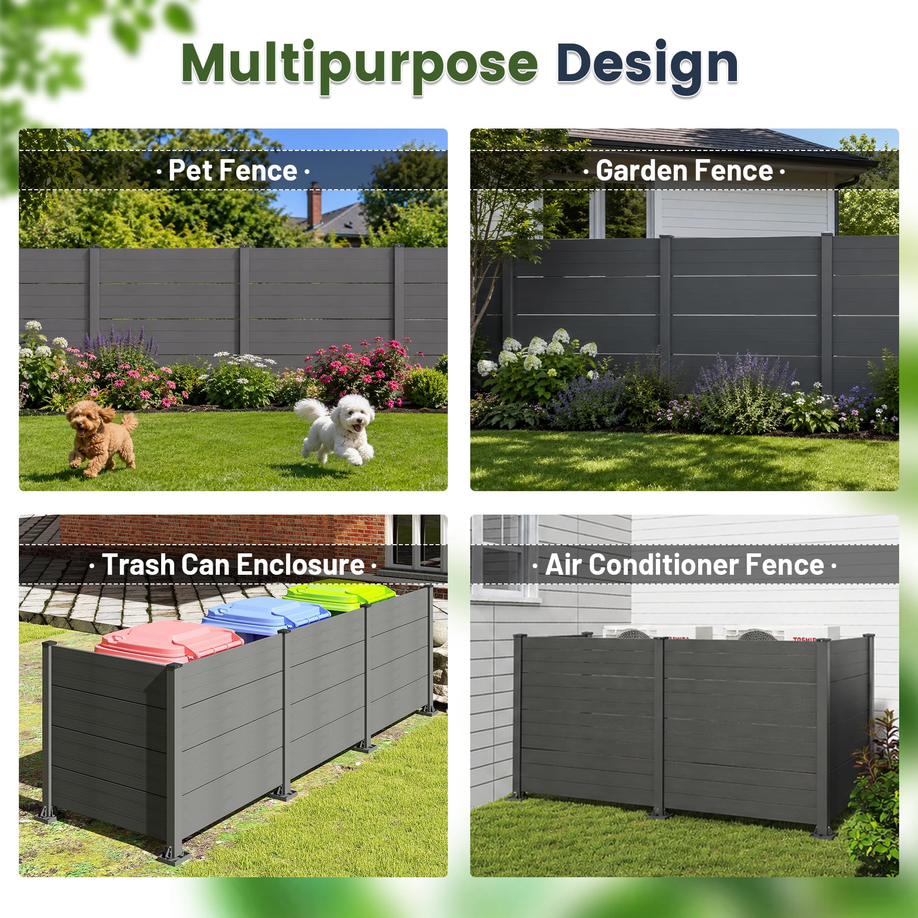 50" W x 49" H Outdoor Privacy Screen with Aluminum Posts, 4 Panels, Dark