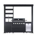 Astoria 94-Inch 6-Burner 85K BTU Outdoor Kitchen Grill Island With Wine Cooler, Rotisserie, Cabinets, And Granite Countertops
