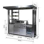 Astoria 94-Inch 6-Burner 85K BTU Outdoor Kitchen Grill Island With Wine Cooler, Rotisserie, Cabinets, And Granite Countertops