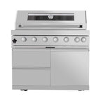 Astoria 94-Inch 6-Burner 85K BTU Outdoor Kitchen Grill Island With Wine Cooler, Rotisserie, Cabinets, And Granite Countertops