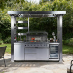 Astoria 94-Inch 6-Burner 85K BTU Outdoor Kitchen Grill Island With Wine Cooler, Rotisserie, Cabinets, And Granite Countertops