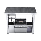 Astoria 94-Inch 6-Burner 85K BTU Outdoor Kitchen Grill Island With Wine Cooler, Rotisserie, Cabinets, And Granite Countertops