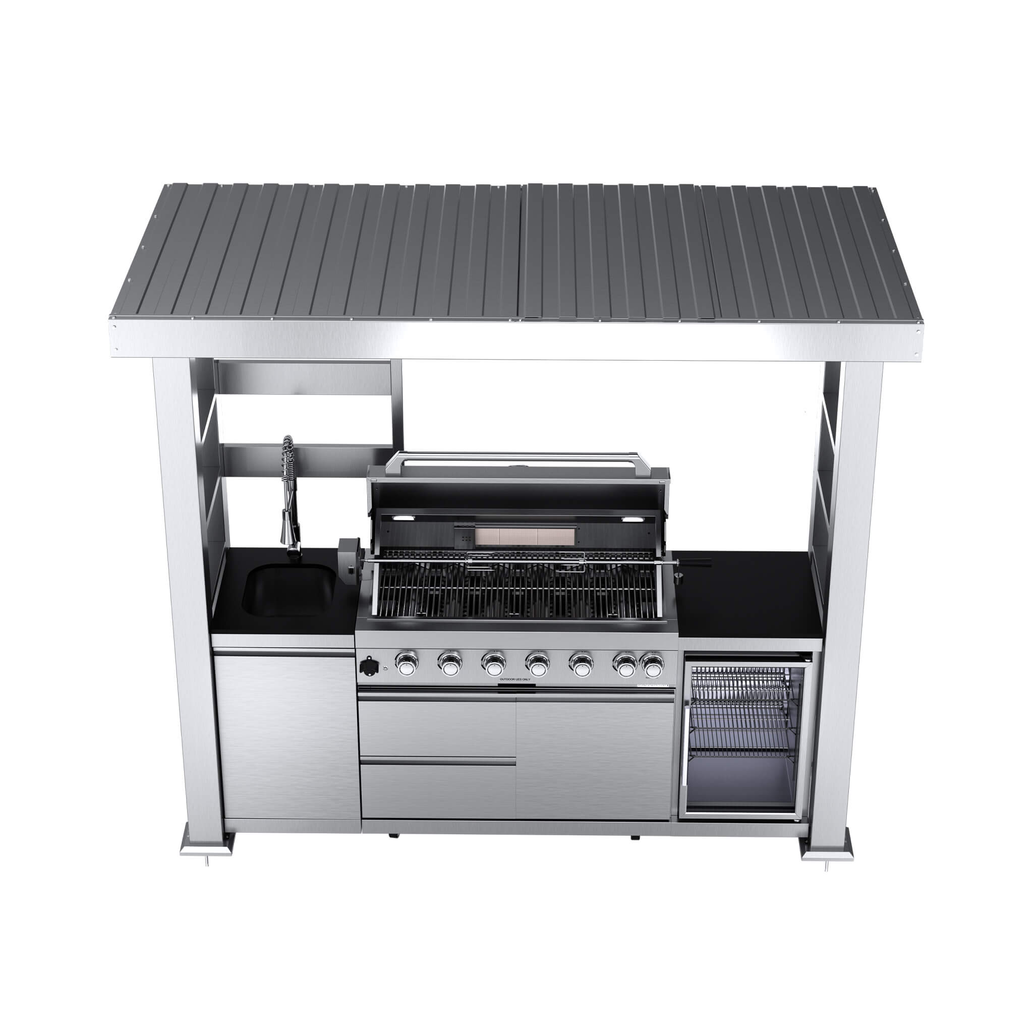 Astoria 94-Inch 6-Burner 85K BTU Outdoor Kitchen Grill Island With Wine Cooler, Rotisserie, Cabinets, And Granite Countertops