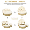 Outdoor Patio Round Rattan Daybed Sectional Beige Retractable Canopy