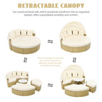 Outdoor Patio Round Rattan Daybed Sectional Beige Retractable Canopy