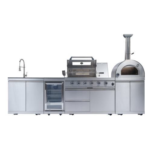 125" 10,8000 BTU 4-Burner Outdoor Kitchen Island Grill with Pizza Oven