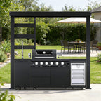 The Amalfi 97-Inch 4-Burner 72K BTU LP Outdoor Kitchen Grill Island With Wine Cooler, Rotisserie, Cabinets, And Granite Countertops