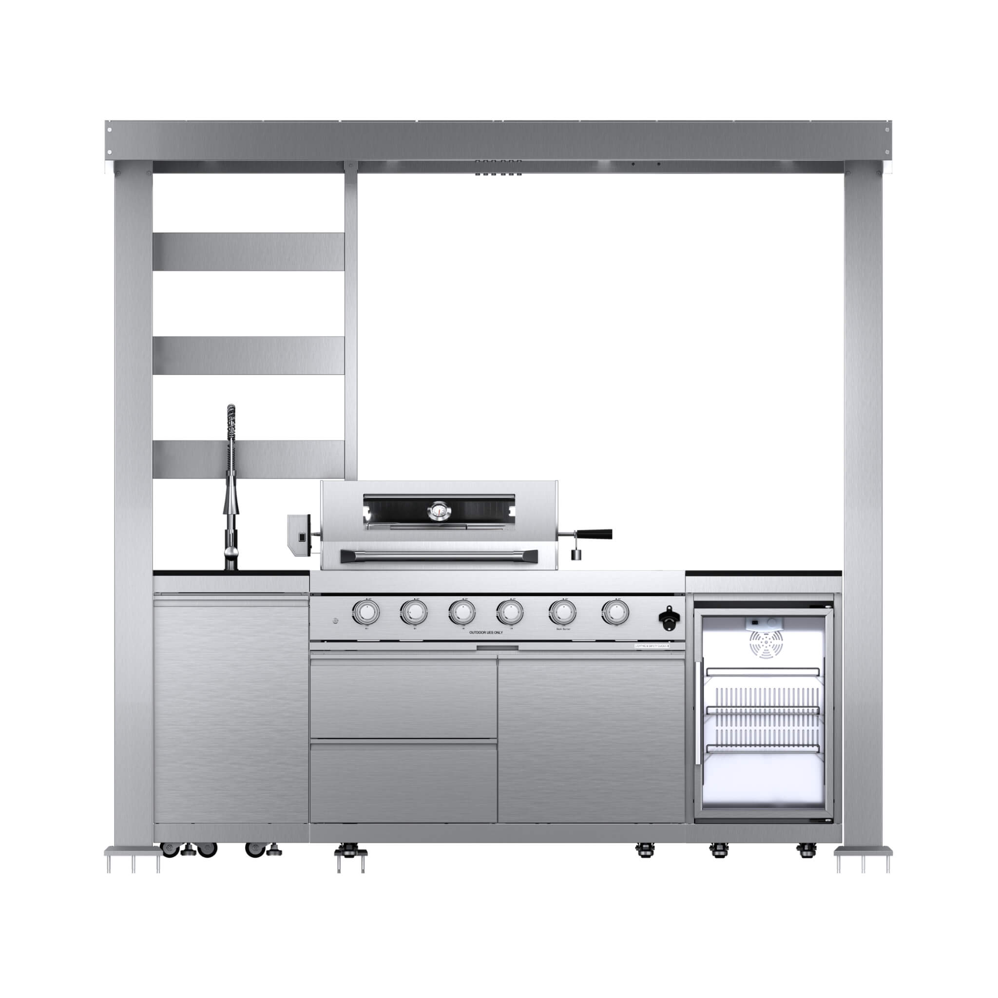 The Amalfi 97-Inch 4-Burner 72K BTU LP Outdoor Kitchen Grill Island With Wine Cooler, Rotisserie, Cabinets, And Granite Countertops