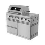 The Amalfi 97-Inch 4-Burner 72K BTU LP Outdoor Kitchen Grill Island With Wine Cooler, Rotisserie, Cabinets, And Granite Countertops