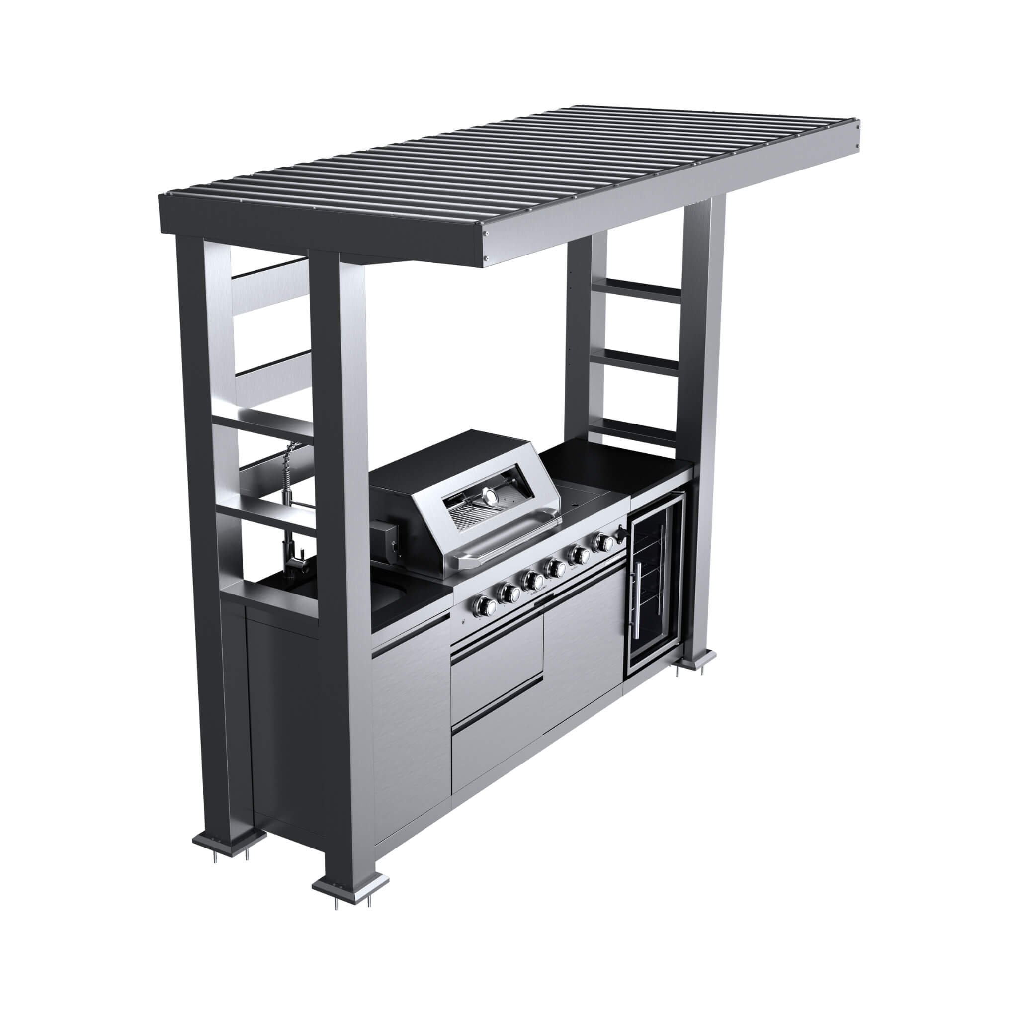 The Amalfi 97-Inch 4-Burner 72K BTU LP Outdoor Kitchen Grill Island With Wine Cooler, Rotisserie, Cabinets, And Granite Countertops