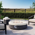 42" Outdoor Propane Fire Pit Table W Tank Cover & Wind Guard, round Gas Fire Pit Table with Concrete & Wood Grain Design, 50000BTU Fire Tables for Patio, Backyard, Garden