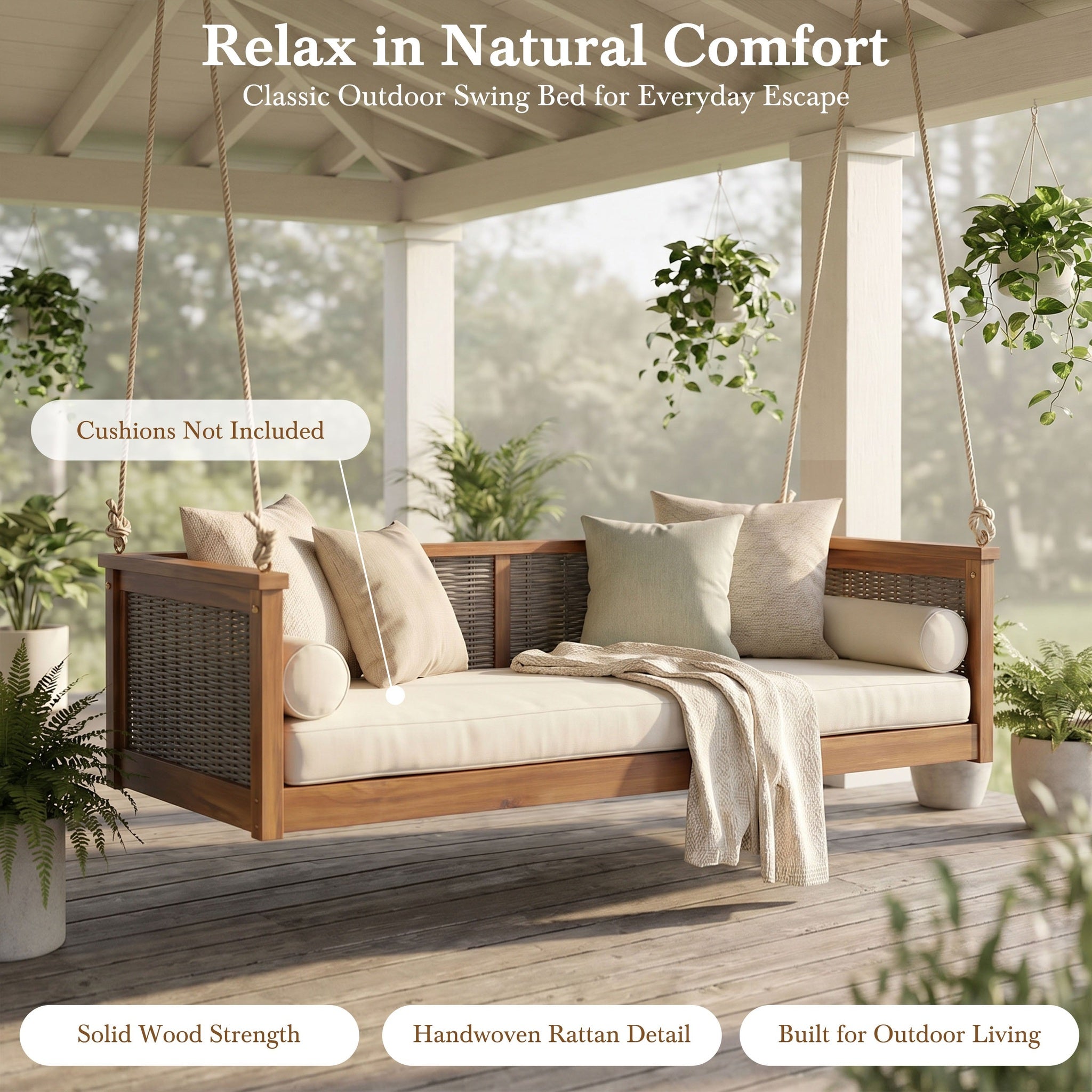 Outdoor Classic Solid Wood Twin Size Swing Bed