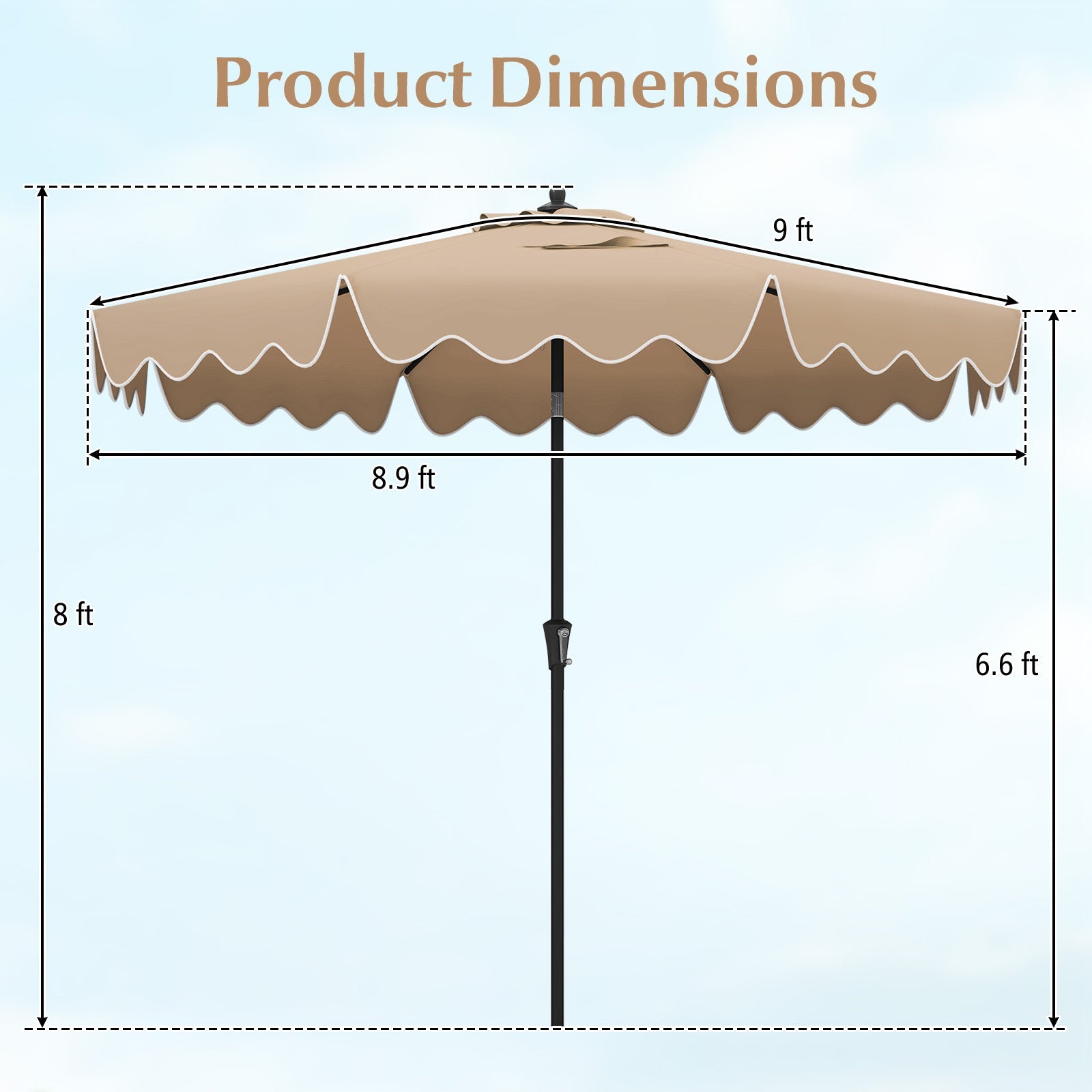9 Feet Patio Umbrella with Crank Handle and Push Button Tilt