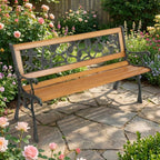 Cast Iron & Wood Outdoor Garden Bench with Ornate Backrest