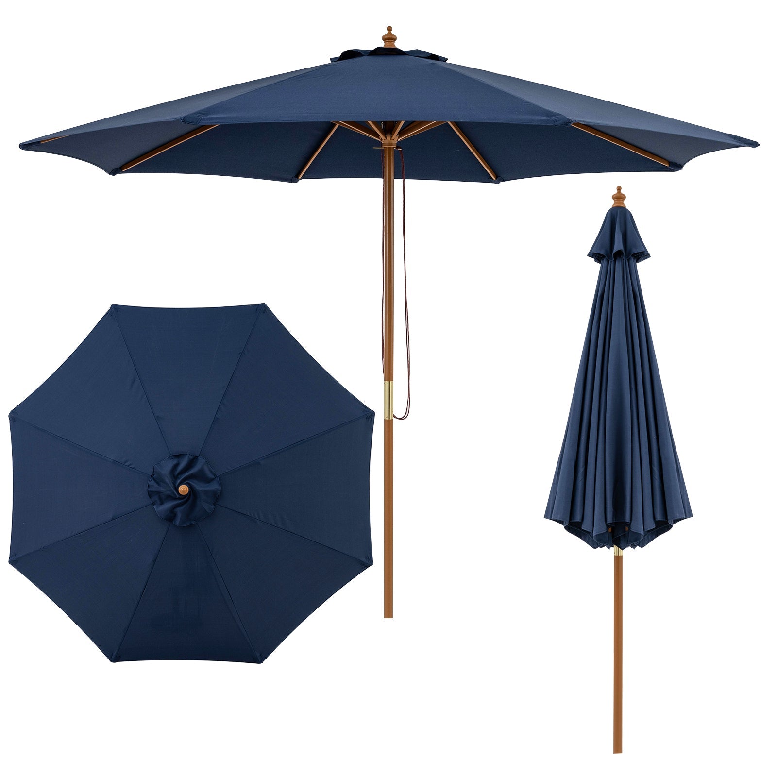 9 FT Patio Umbrella Outdoor Table Market Umbrella with 8 Sturdy Bamboo Ribs