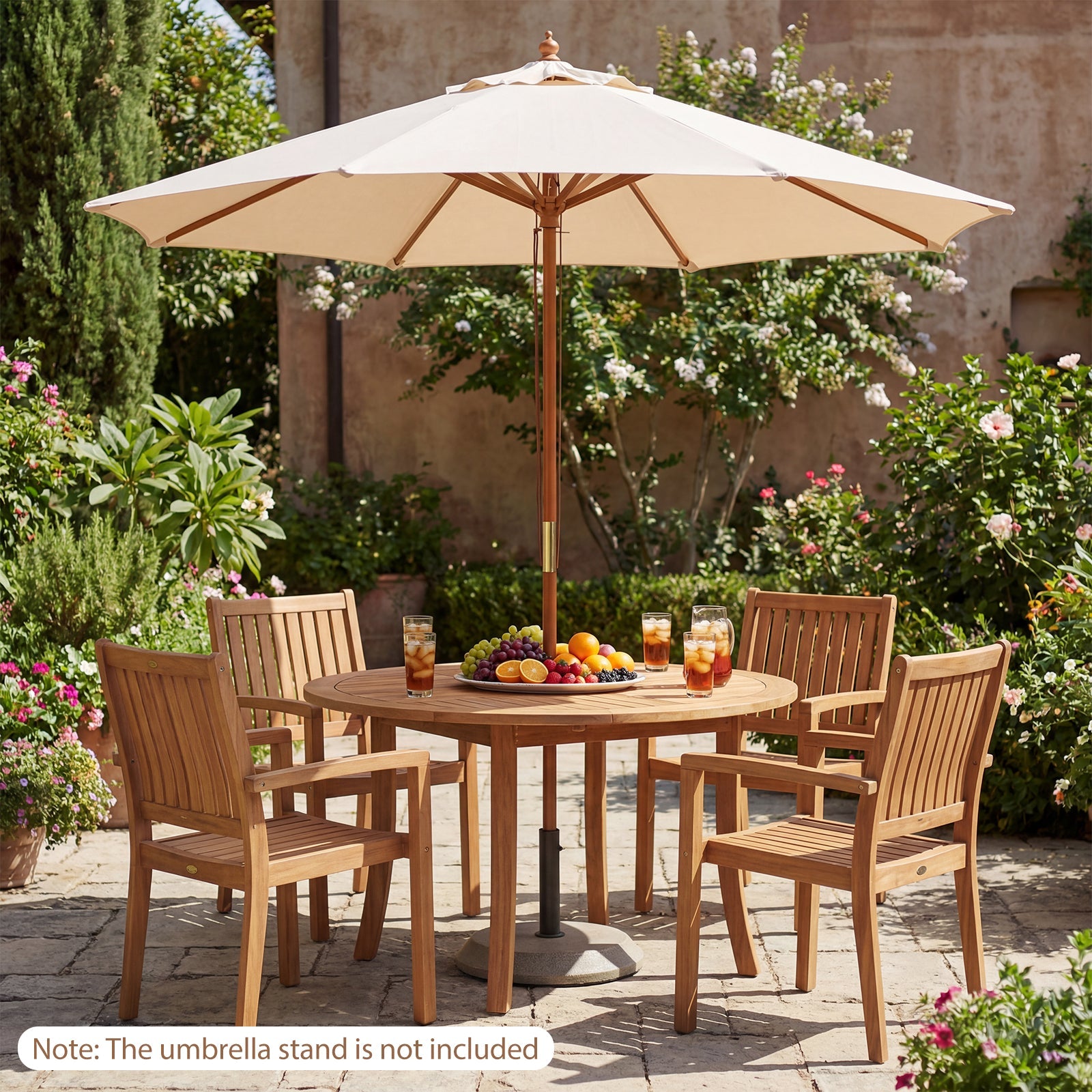 9 FT Patio Umbrella Outdoor Table Market Umbrella with 8 Sturdy Bamboo Ribs