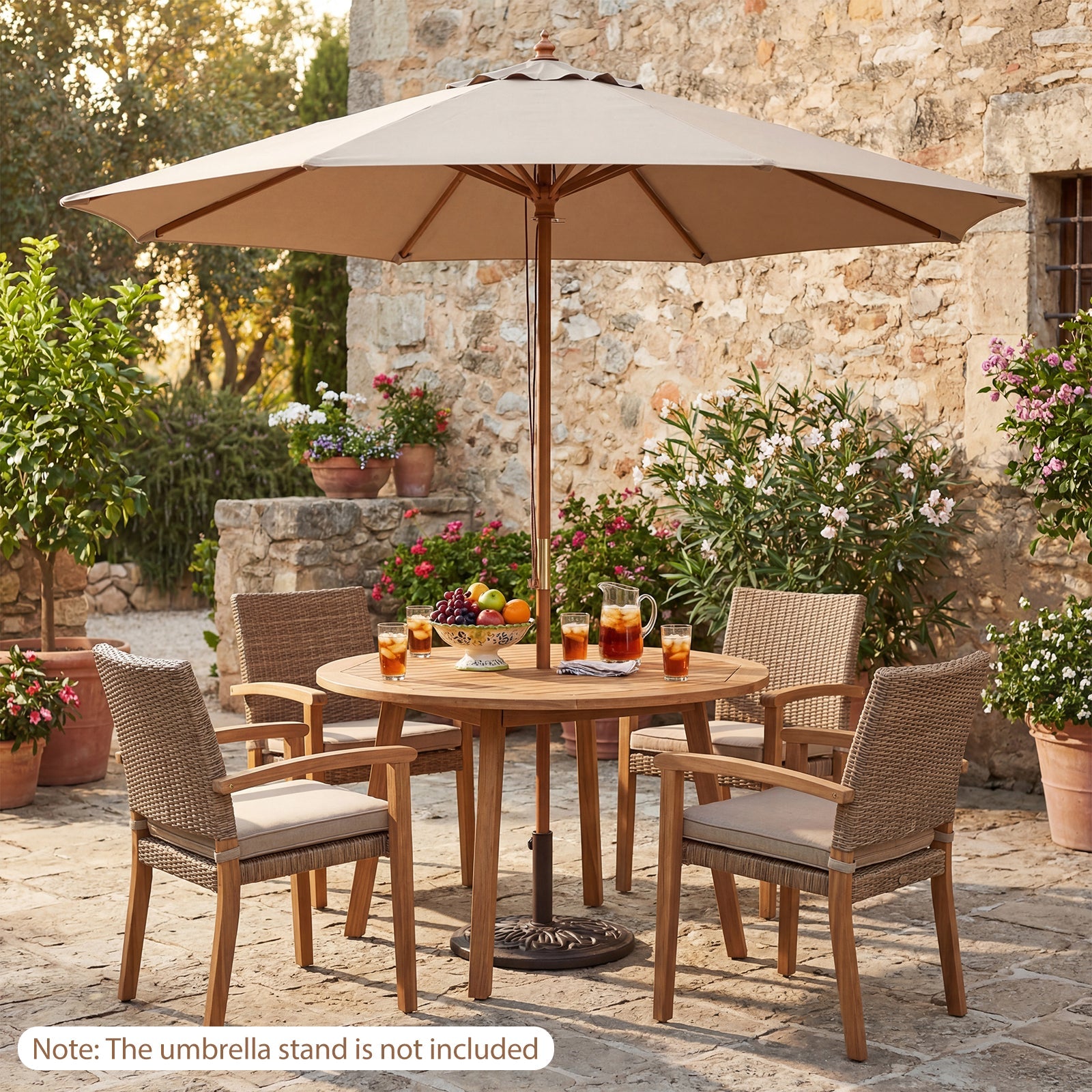 9 FT Patio Umbrella Outdoor Table Market Umbrella with 8 Sturdy Bamboo Ribs