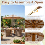 9 FT Patio Umbrella Outdoor Table Market Umbrella with 8 Sturdy Bamboo Ribs