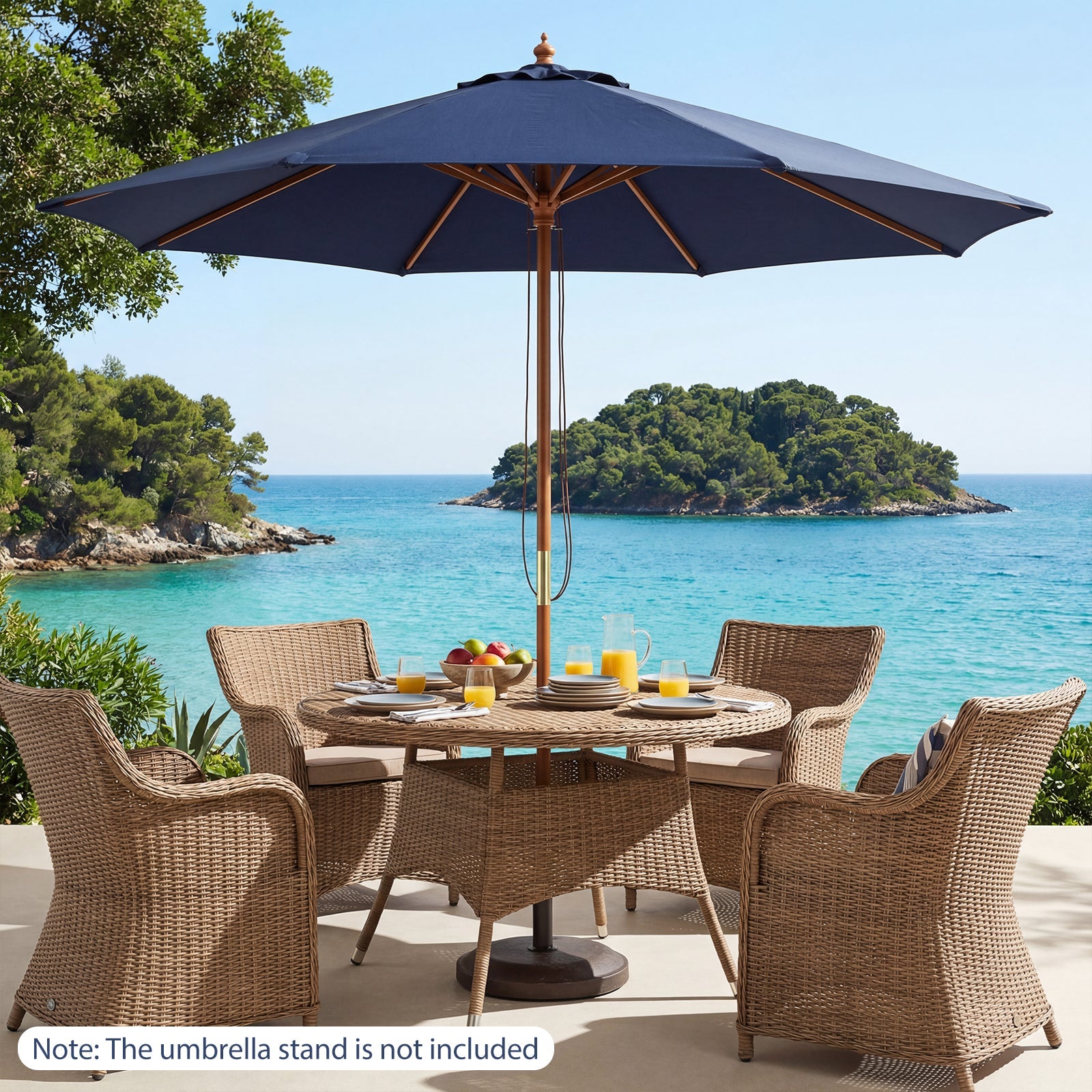 9 FT Patio Umbrella Outdoor Table Market Umbrella with 8 Sturdy Bamboo Ribs